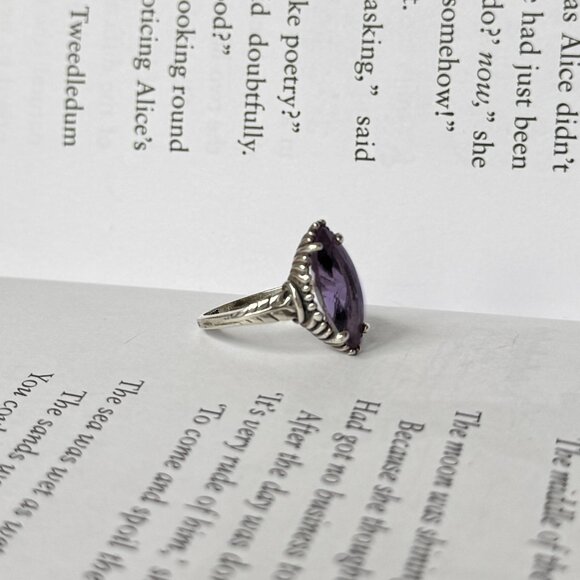Vintage Kabana Southwestern Signed Sterling Silver Amethyst Marquise Cut Ring - Picture 4 of 4